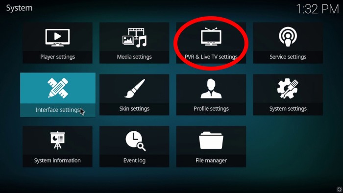 Kodi Parental Controls System Menu