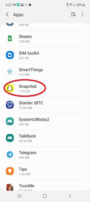 Snapchat Apps Screen
