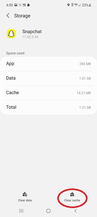 Snapchat Clear Cache Button