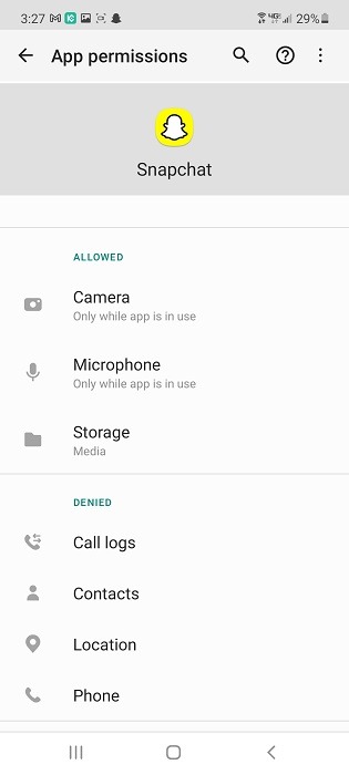 Snapchat Permisson Screen Ii