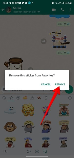 Whatsapp Stickers Favorite Remove