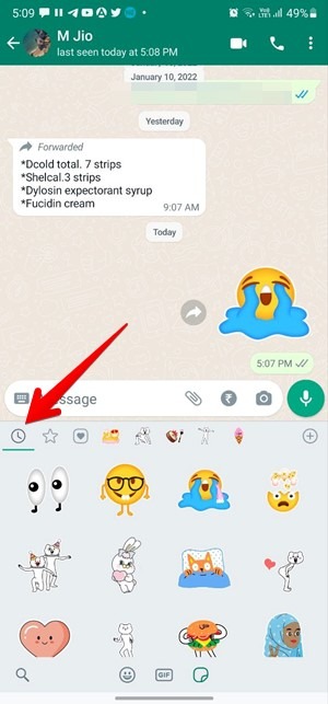 Whatsapp Stickers Recently Used