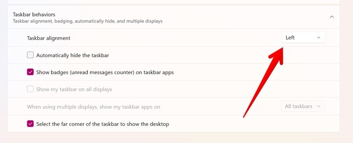Windows 11 Taskbar Alignment