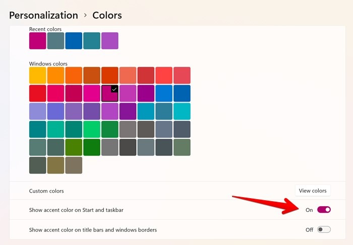 Windows 11 Taskbar Color Accent