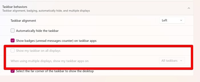 Windows 11 Taskbar Multiple Display