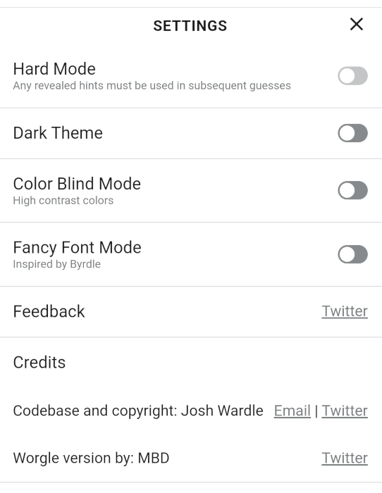 Wordle Game Worgle Settings