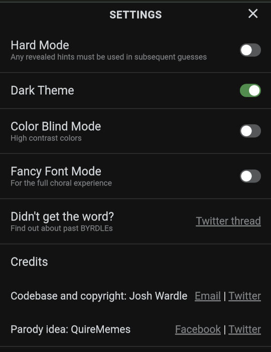 Wordle Games Byrdle Settings