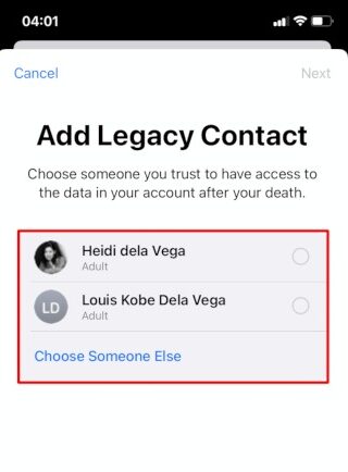 Digital Legacy Apple Ios Choose Legacy Contact
