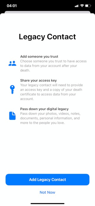 Digital Legacy Apple Ios Legacy Contact