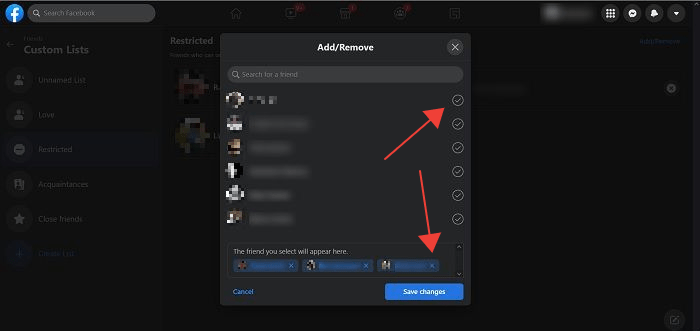 Facebook Restricted List Desktop Quick Add
