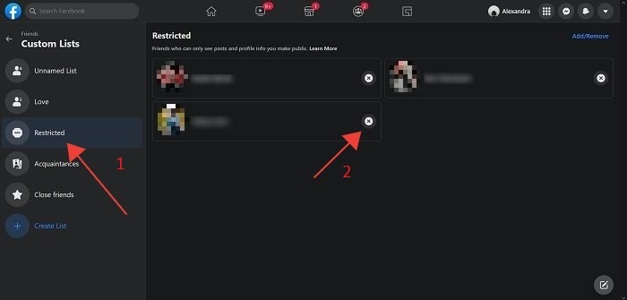 Facebook Restricted List Desktop Restricted Quick Delete