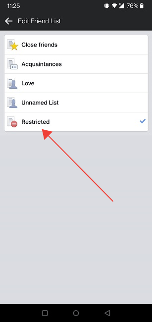 Facebook Restricted List Mobile Enable
