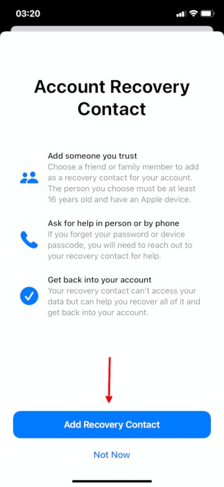 Iphone Privacy Features Account Recovery Add Contact Start