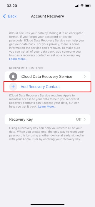 Iphone Privacy Features Account Recovery Add Contact