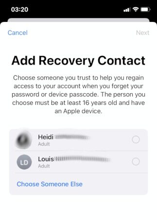 Iphone Privacy Features Account Recovery Select Contact