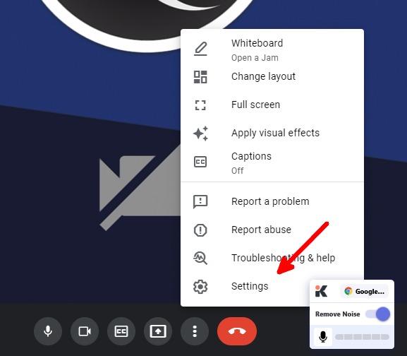 Krisp Google Meet Settings 1