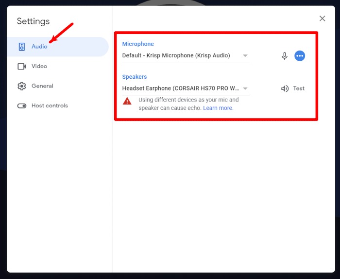 Krisp Google Meet Settings Audio