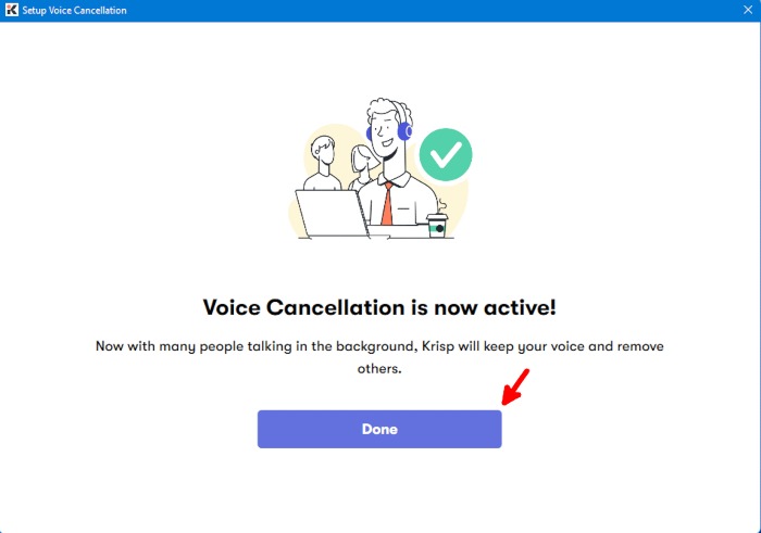 Krisp Preferences Setup Voice Cancellation Done