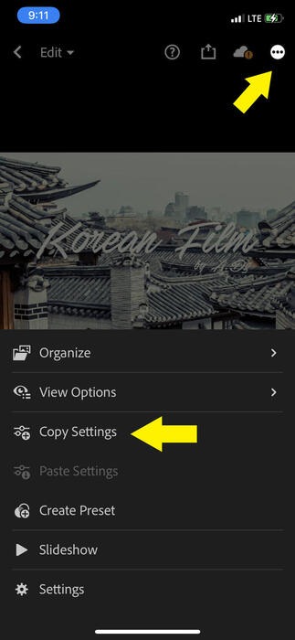 Lightroom Copy Settings