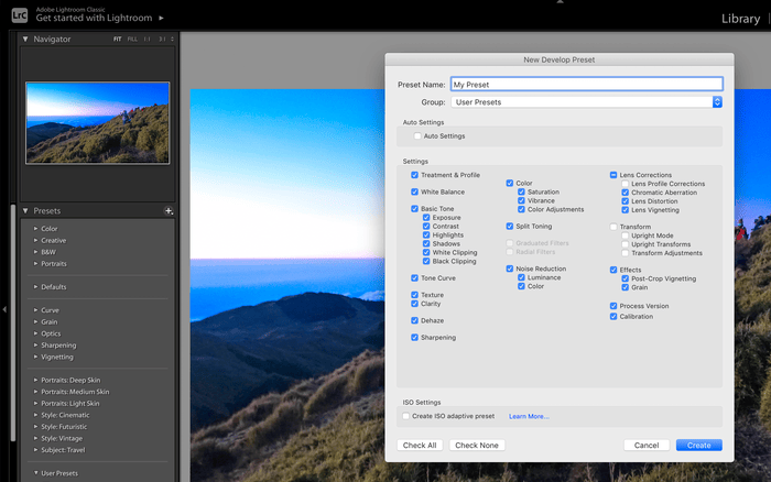 Lightroom Creating Preset