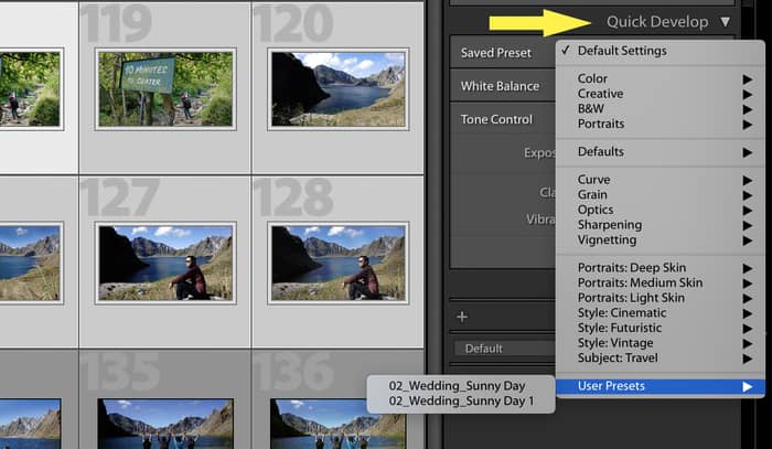 Lightroom Quick Develop