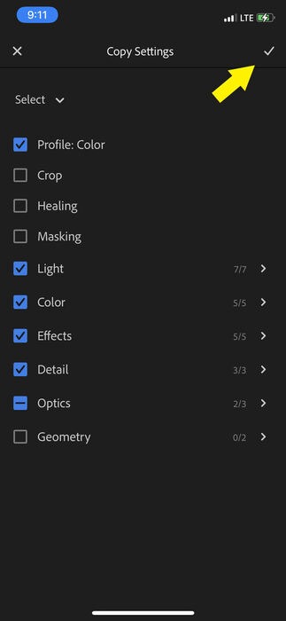 Lightroom Settings Mobile