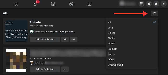 Save Posts Facebook Desktop Filter Results