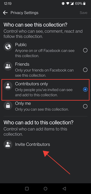 Save Posts Facebook Mobile Invite Contributors
