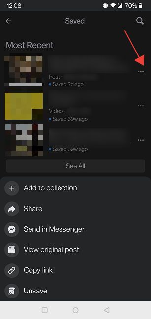 Save Posts Facebook Mobile Menu
