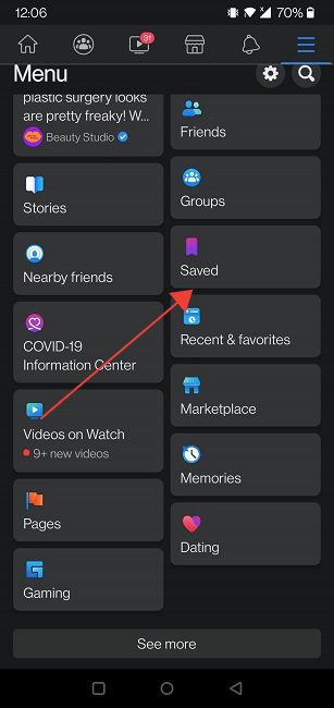 Save Posts Facebook Mobile Saved