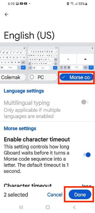 Select Morse Code Keyboard Layout From Gboard Settings