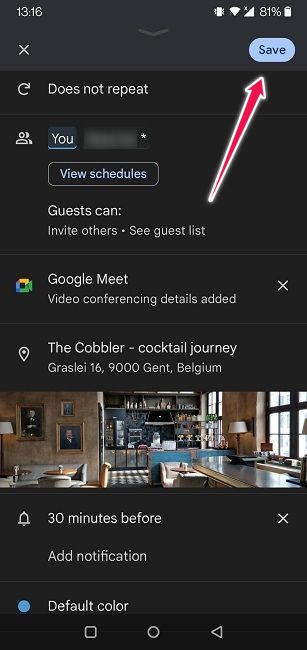 Share Files Locations Google Calendar Mobile Save List