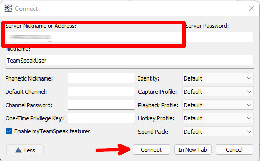 Teamspeak Connect Created Server