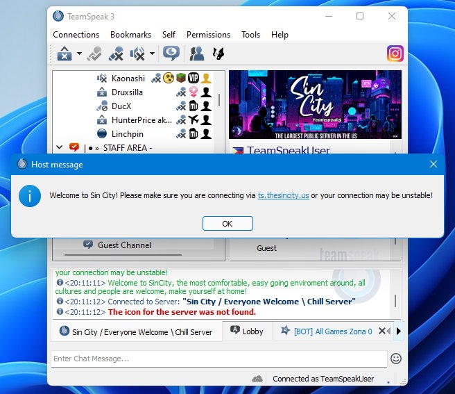 Teamspeak Main Screen Connected