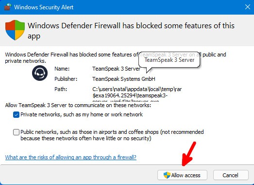 Teamspeak Server Allow
