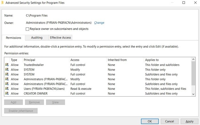 Trustedinstaller Ownership Subcontainers
