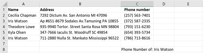 Vlookup Phone Number Of