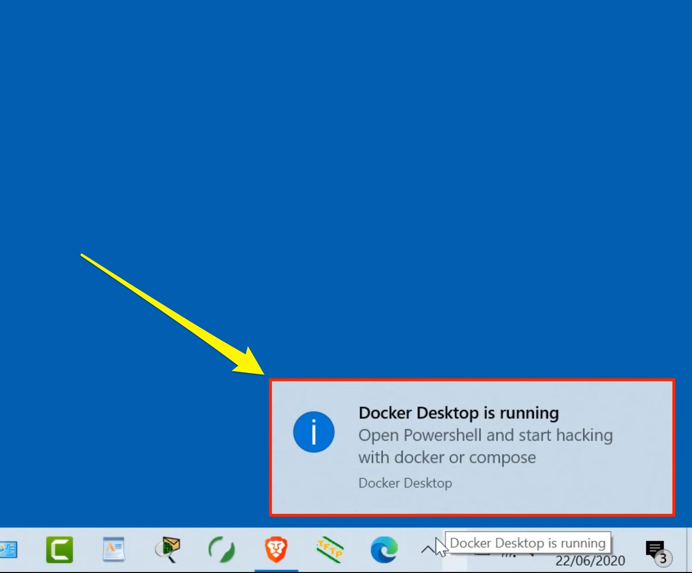Windows 10 Docker Running Notification