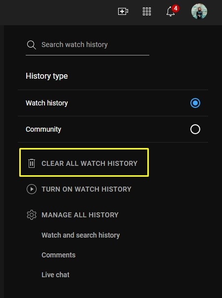 Youtube Clear All History