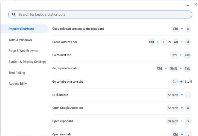 Chromebook Keyboard View Shortcuts