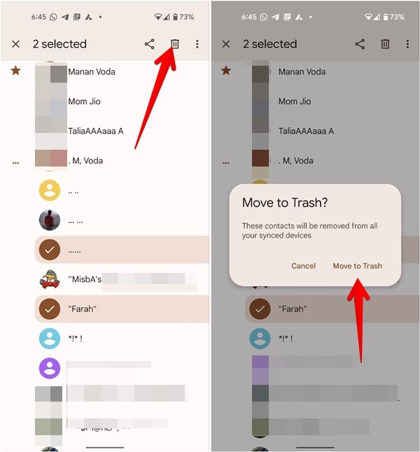 Delete Multiple Contacts Android Phone Trash