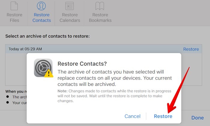 Delete Multiple Contacts Recover Contacts Icloud Restore Confirm