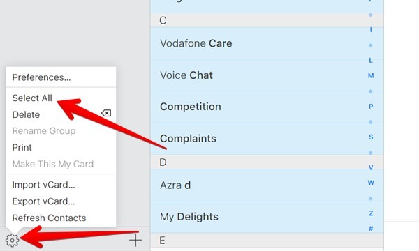 Delete Multiple Contacts Icloud Select All Menu