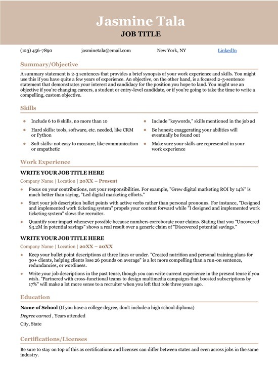 Google Docs Resume New Jasmine