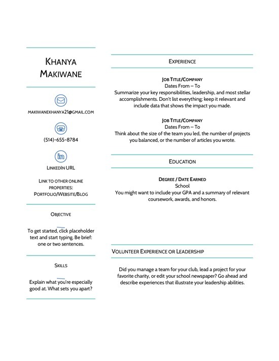 Google Docs Resume New Khanya