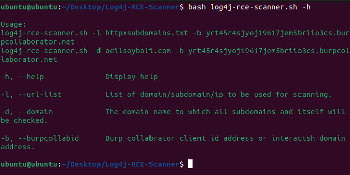 bash apache log4j rce scanner help