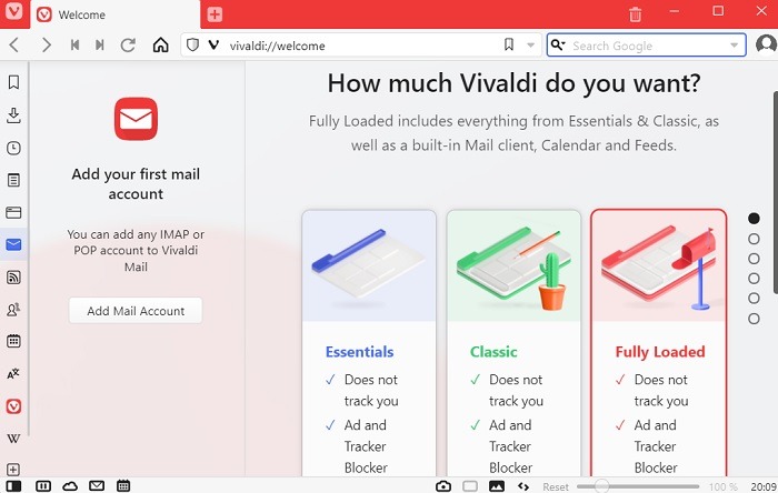 Lightweight Browswers Windows Vivaldi Welcome