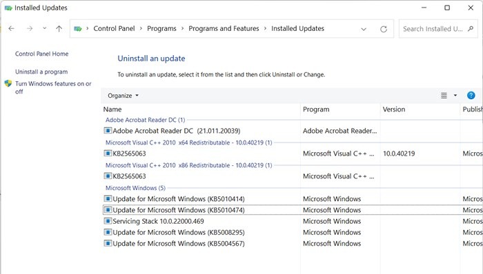Windows 11 Taskbar Not Working Uninstall Security Update