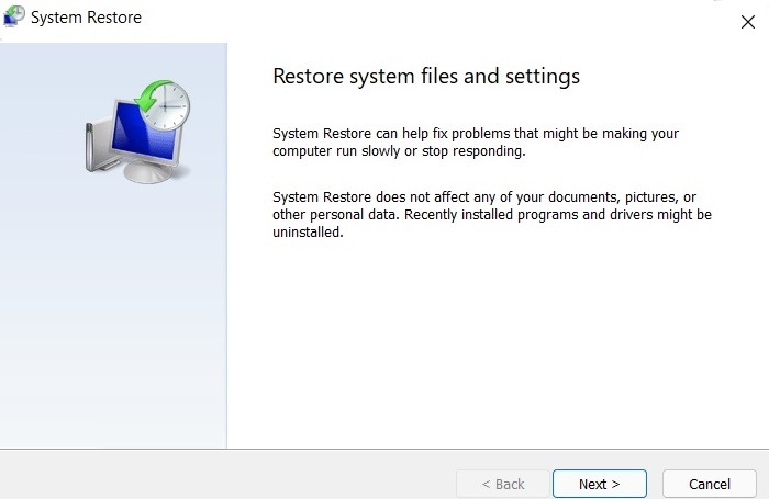 Windows Hard Disk Problem Restore System Files Settings