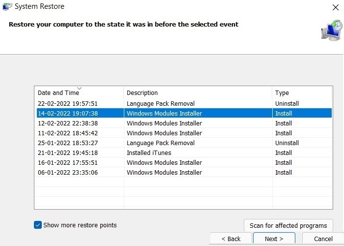Windows Hard Disk Problem Restore System Point Date2